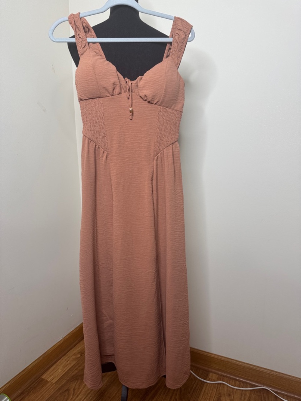 Sleeveless Rust Brown Earth Summer Festival Dress with Smocked Waist M
